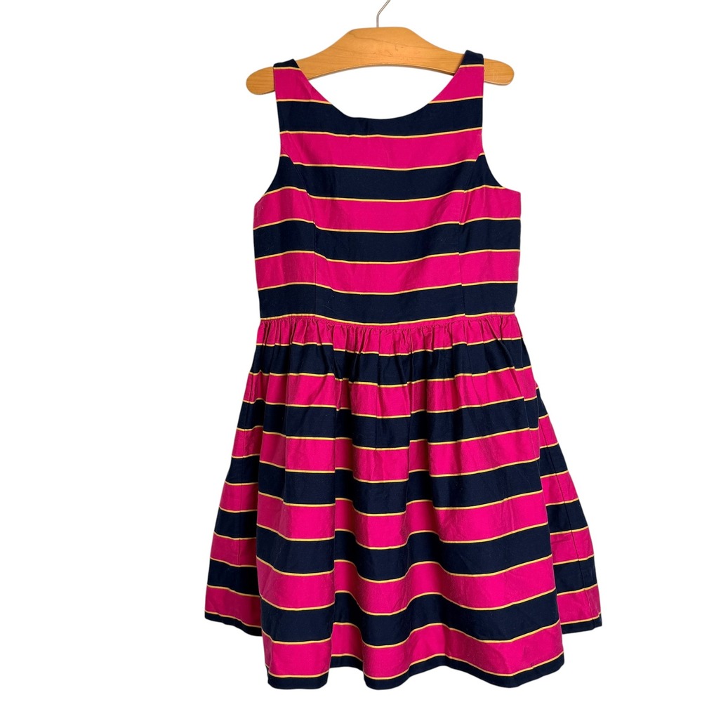 Polo Ralph Lauren Girls Pink Navy Blue Striped Dress Size 10